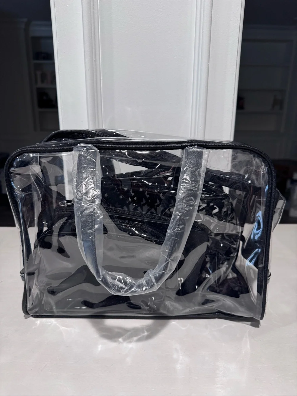 Clear Black Travel Tote/Cosmetic bags. Set of 4 zippered bags NEW